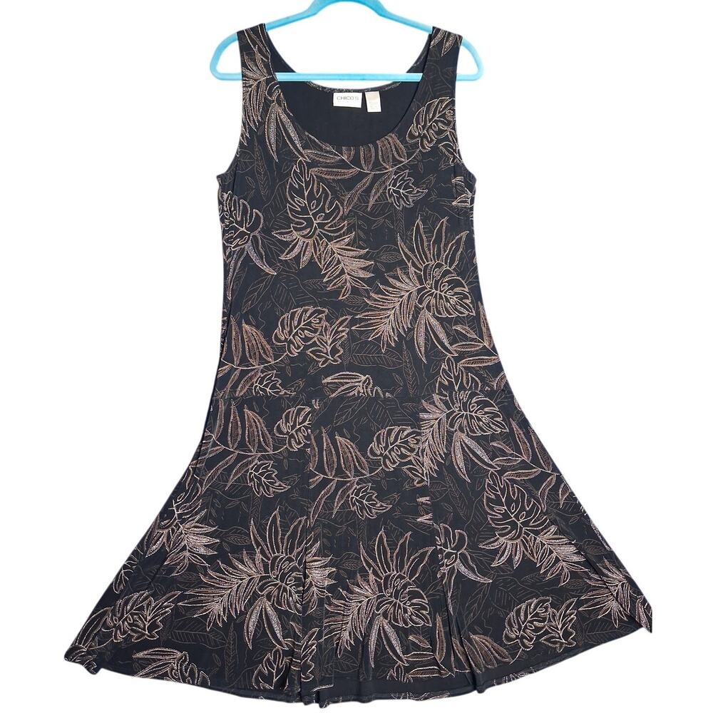 Chico’s Travelers Sleeveless Tank Swing Palm Tree Dress Size 2